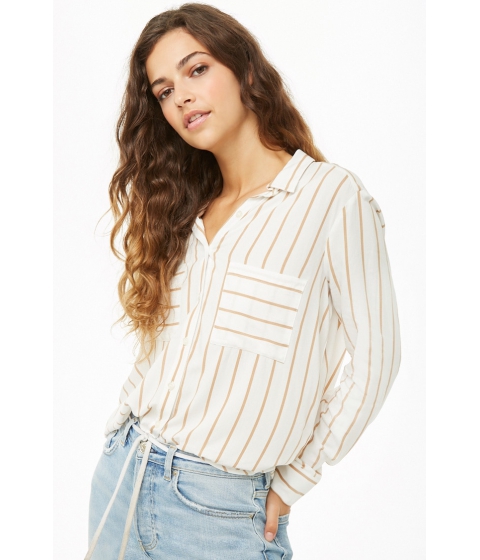Image of Imbracaminte Femei Forever21 Striped High-Low Shirt IVORYTAUPE