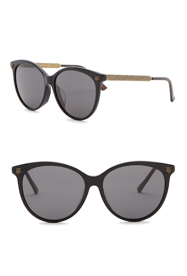 Image of Ochelari Femei Gucci 57mm Round Sunglasses BLACK-GOLD-GREY
