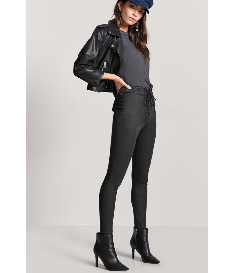 Image of Imbracaminte Femei Forever21 High-Rise Lace-Up Jeans BLACK
