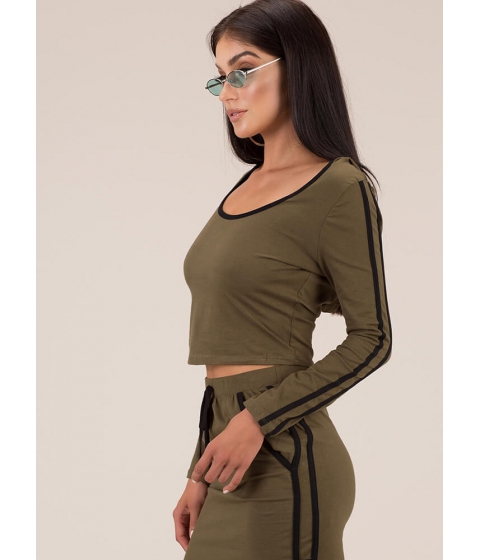 Imbracaminte Femei CheapChic Sporty In Stripes Hooded Crop Top Olive