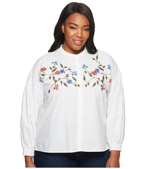 Imbracaminte Femei Vince Camuto Plus Size Long Sleeve Embroidered Bubble Sleeve Button Down Shirt Ultra White
