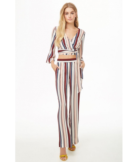 Image of Imbracaminte Femei Forever21 Striped Crepe Palazzo Pants IVORYBURGUNDY