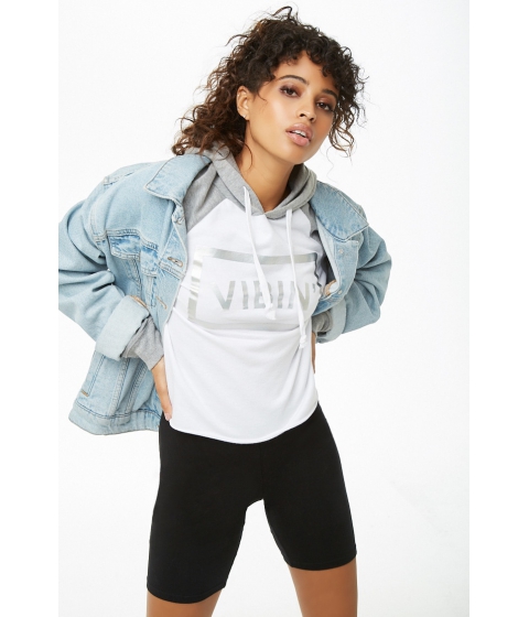 Image of Imbracaminte Femei Forever21 Vibin Graphic Hoodie HEATHER GREYWHITE