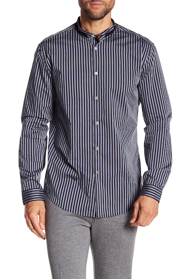 Imbracaminte Barbati John Varvatos Collection Long Sleeve Stripe Print Slim Fit Woven Shirt MIDNIGHT