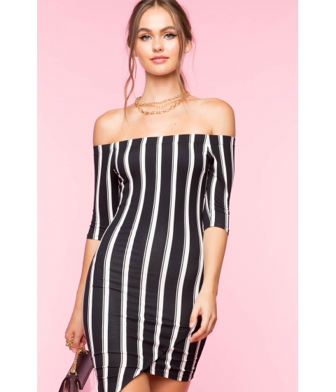Image of Imbracaminte Femei CheapChic So Pressed Stripe Bodycon Dress BlackWhite Pattern