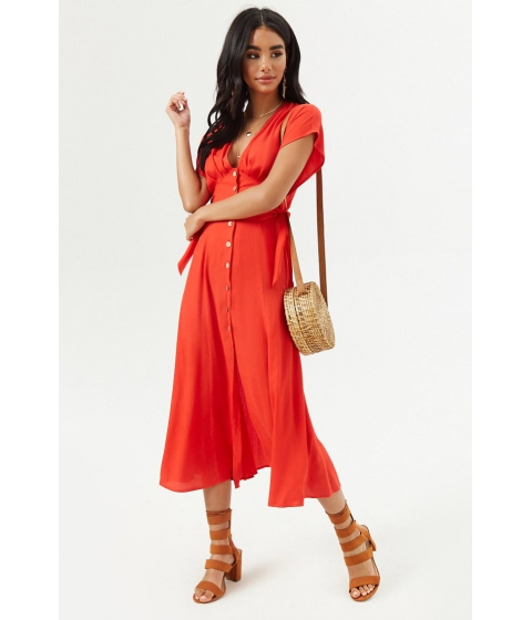 Image of Imbracaminte Femei Forever21 Button-Front Midi Dress RED
