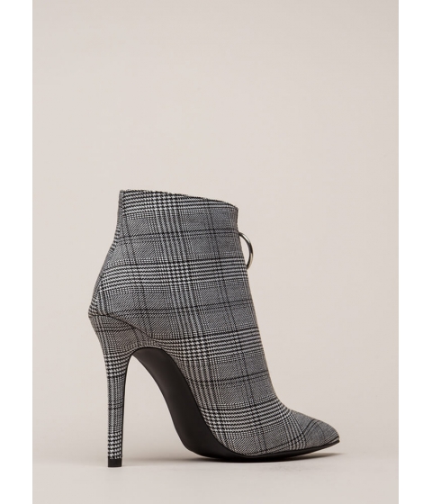 Incaltaminte femei cheapchic let it ring pointy plaid zip-up booties blackwhite