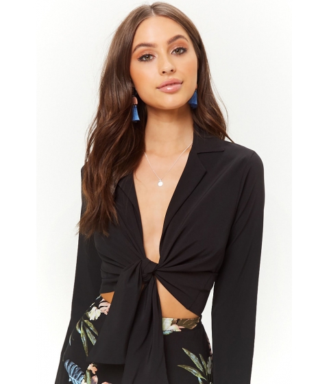 Image of Imbracaminte Femei Forever21 Plunging Knotted Top BLACK