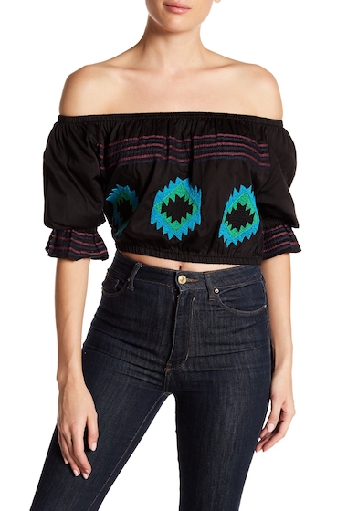 Image of Imbracaminte Femei Cynthia Rowley Off-the-Shoulder Crop Top BLACK EMBROIDERED