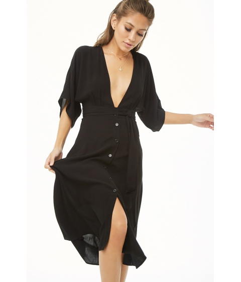 Image of Imbracaminte Femei Forever21 Button-Front Midi Dress BLACK