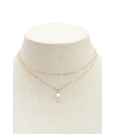 Image of Bijuterii Femei Forever21 Layered Faux Pearl Charm Necklace GOLDCREAM