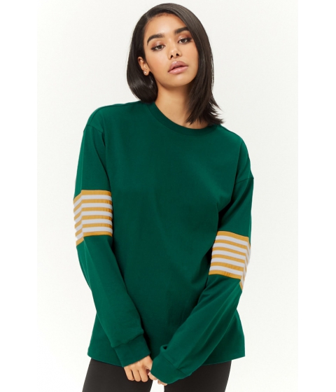 Image of Imbracaminte Femei Forever21 Striped-Panel Tee HUNTER GREEN