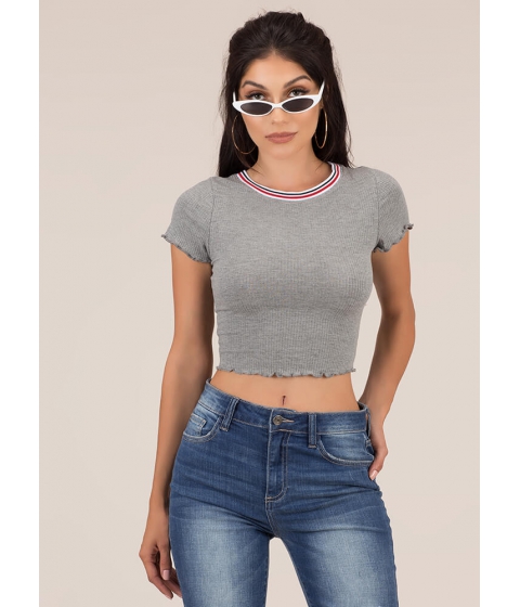 Image of Imbracaminte Femei CheapChic Stripe Out Lettuce-edged Crop Top Grey