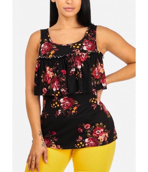 Image of Imbracaminte Femei CheapChic Casual Floral Print Open Shoulder Short Sleeve Ruffle Details Sleeveless Blouse Multicolor