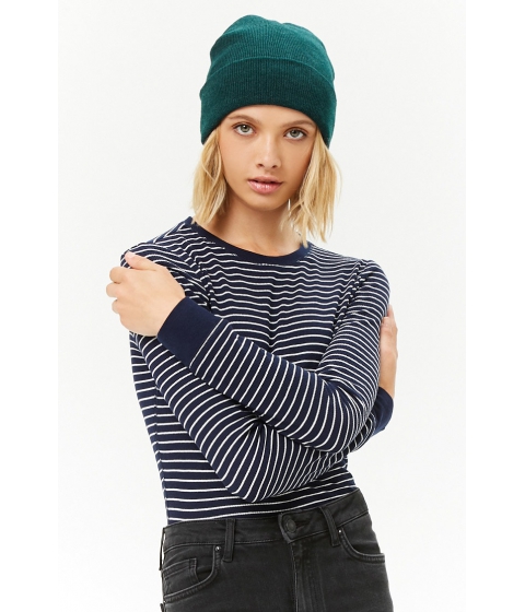Image of Imbracaminte Femei Forever21 Pinstriped Waffle Knit Top NAVYCREAM