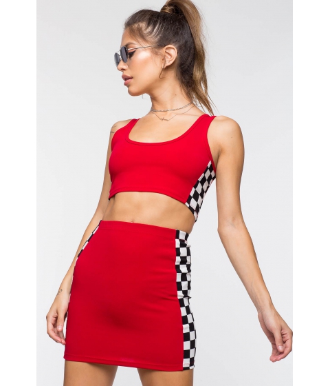 Image of Imbracaminte Femei CheapChic Ready Set Go Checkered Mini Skirt Red