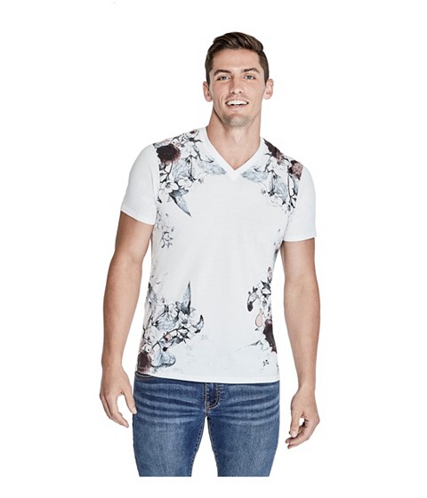 Image of Imbracaminte Barbati GUESS Blige Floral V-Neck Tee true white