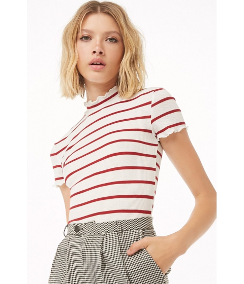 Image of Imbracaminte Femei Forever21 Lettuce-Edge Striped Top CREAMRED