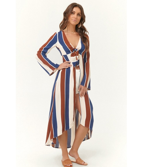 Image of Imbracaminte Femei Forever21 Striped Tie-Front Duster Jacket NAVYCOPPER
