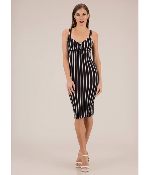 Image of Imbracaminte Femei CheapChic Perfected Knotted Pinstriped Dress Black