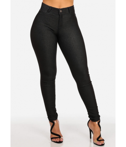 Image of Imbracaminte Femei CheapChic Mid Waist Solid Black One Button Zip Up Closure Stretchy Pants Multicolor