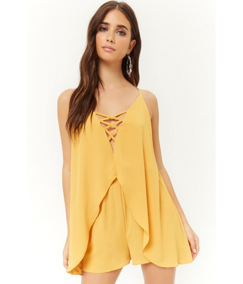 Image of Imbracaminte Femei Forever21 Flounce Caged Cami Romper YELLOW