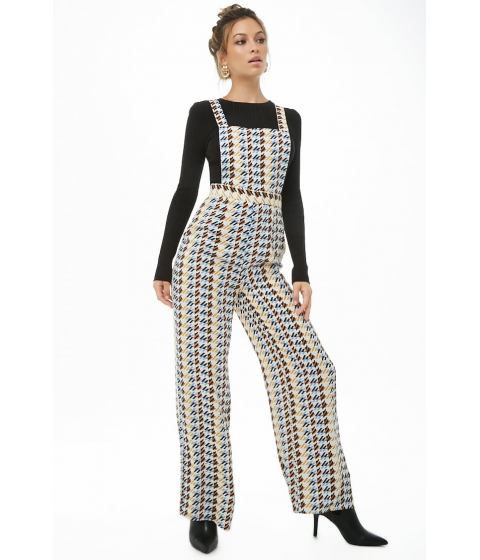 Image of Imbracaminte Femei Forever21 Houndstooth Pinafore Jumpsuit CREAMMULTI