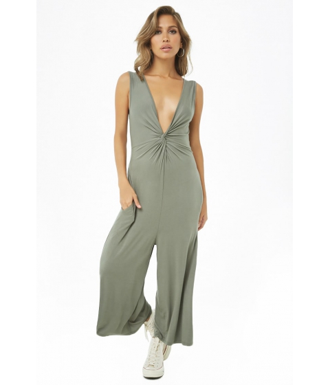 Image of Imbracaminte Femei Forever21 Twisted Wide-Leg Jumpsuit GREEN