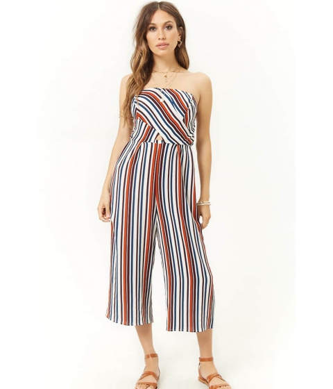 Image of Imbracaminte Femei Forever21 Striped Cropped Jumpsuit REDMULTI
