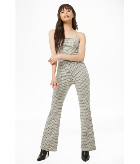 Image of Imbracaminte Femei Forever21 Houndstooth Lace-Up Jumpsuit CAMELBLACK