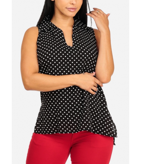 Image of Imbracaminte Femei CheapChic Casual Polka Dot Design Halter V-Neckline Sleeveless Slit Sides Blouse Multicolor