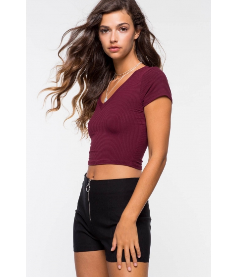 Image of Imbracaminte Femei CheapChic V Neck Ribbed Crop Top WineBurgundy