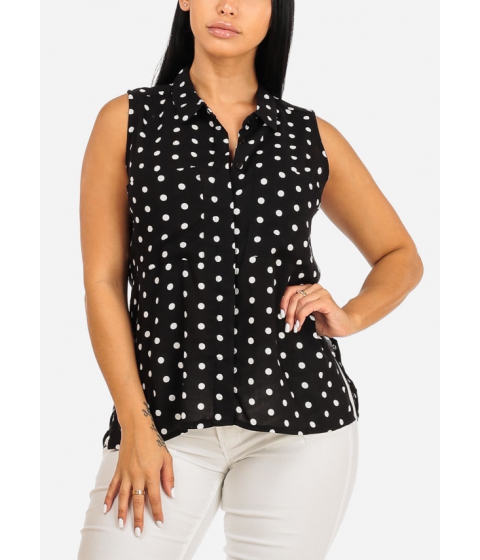 Image of Imbracaminte Femei CheapChic Sleeveless Polka Dot Print Button Down Blouse (Black) Multicolor