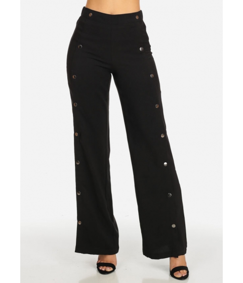 Image of Imbracaminte Femei CheapChic Black High Waisted Lightweight Front Button Up Wide Leg Pants Multicolor