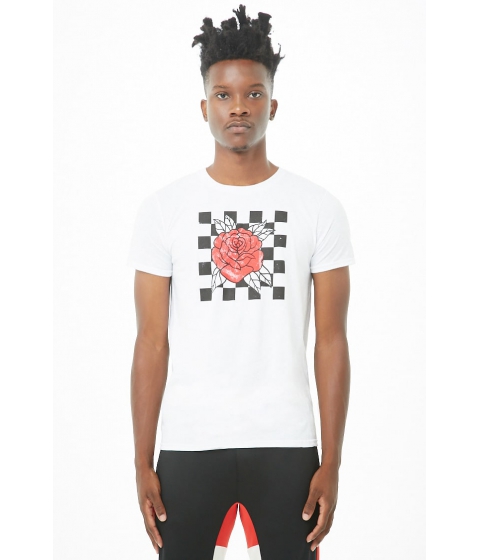 Image of Imbracaminte Barbati Forever21 Call Your Mother Rose Checkered Graphic Tee WHITE