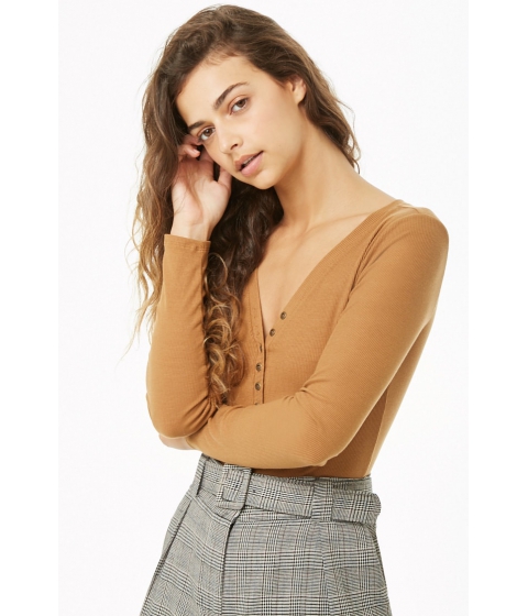 Image of Imbracaminte Femei Forever21 Ribbed Henley Bodysuit BROWN