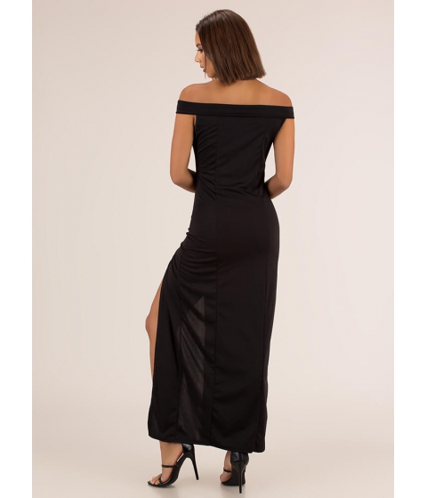 Imbracaminte femei cheapchic show some leg off-shoulder slit gown black