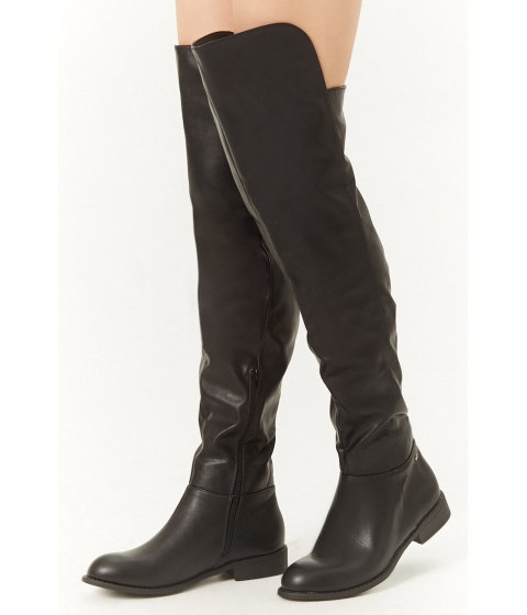 Image of Incaltaminte Femei Forever21 Faux Leather Over-The-Knee Boots BLACK