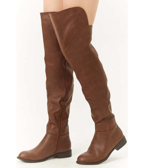 Image of Incaltaminte Femei Forever21 Faux Leather Over-The-Knee Boots BROWN