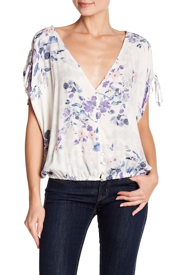 Image of Imbracaminte Femei Love Stitch Ruched Tie Sleeve Floral Print Blouse BLUE-LILAC-VANILLA