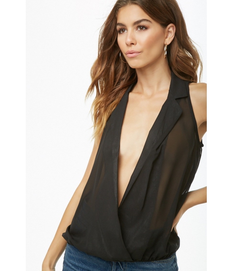Image of Imbracaminte Femei Forever21 Plunging Chiffon Top BLACK