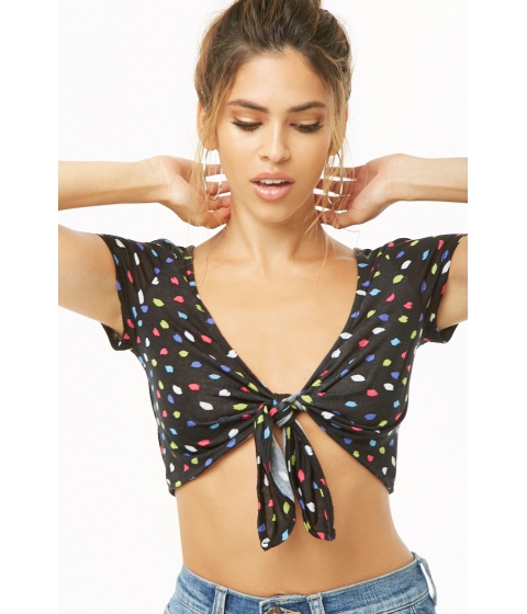 Image of Imbracaminte Femei Forever21 Abstract Print Tie-Front Crop Top BLACKMULTI