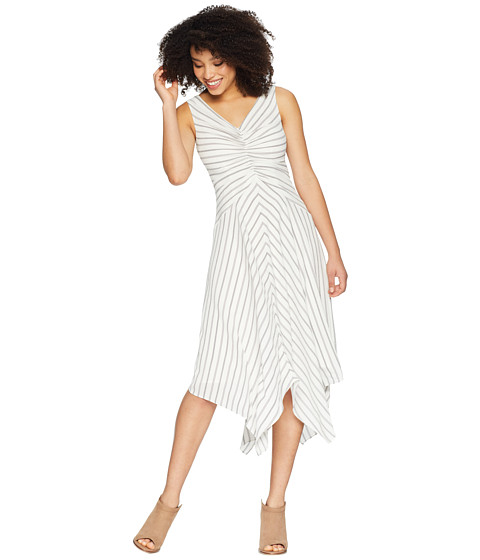 Imbracaminte Femei Maggy London Rope Stripe Printed Crepe Tuck Front Dress with Asymmetrical Hem Soft WhiteBlack