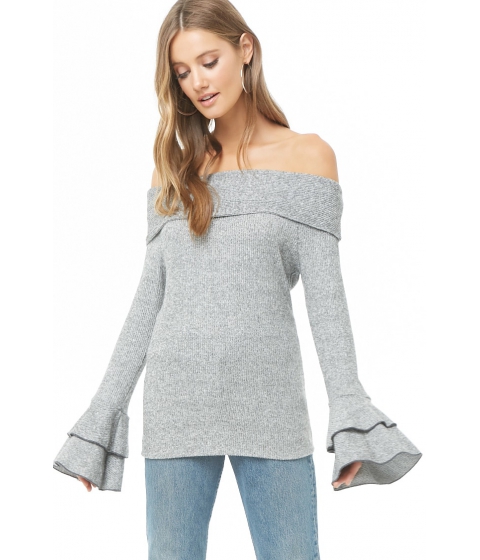 Imbracaminte Femei Forever21 Brushed Ribbed Off-the-Shoulder Top GREY
