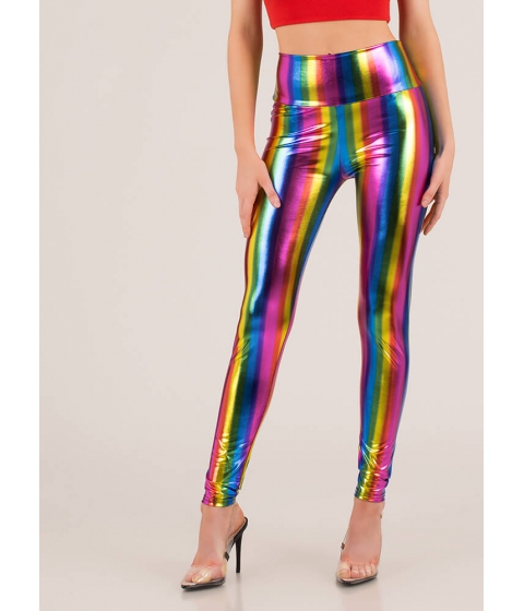 Imbracaminte Femei CheapChic Wear The Rainbow Shiny Striped Leggings Multi