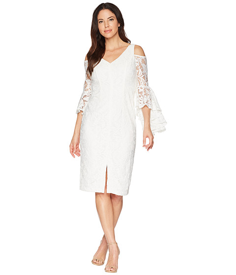 Imbracaminte Femei Maggy London Breezy Leaf Lace Cold Shoulder Sheath Dress with Ruffle Sleeve White