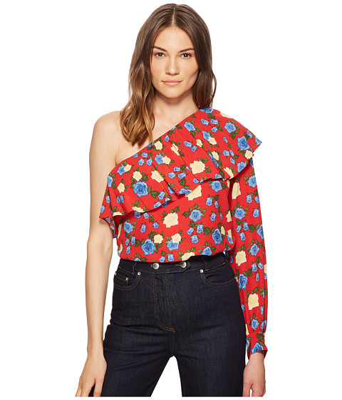 Imbracaminte Femei The Kooples Asymmetrical Crepe Viscose Top with A Wild Roses Print Red