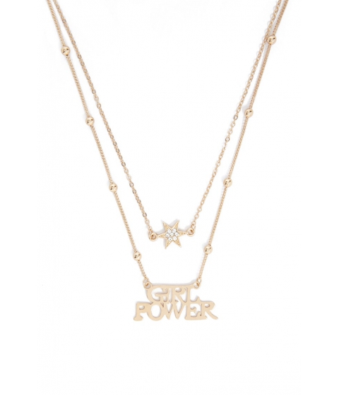 Bijuterii Femei Forever21 Layered Girl Power Pendant Necklace GOLD