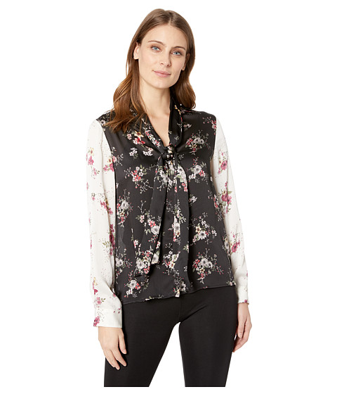 Imbracaminte Femei Vince Camuto Long Sleeve Delicate Bouquet Tie Neck Color Block Blouse Rich Black