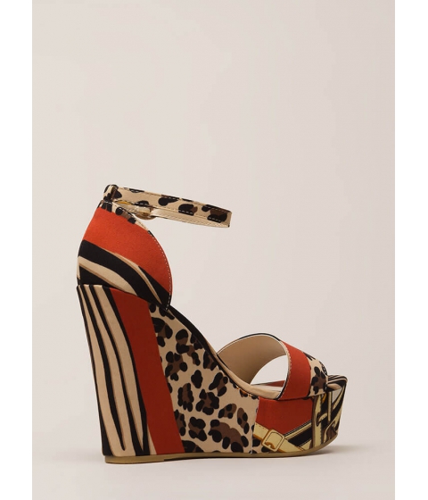 Incaltaminte femei cheapchic luxury ankle strap platform wedges leopard